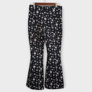 Cynthia Rowley Pants Womens 6 Black Snow Daisies Flare Hipster 70s Floral Retro